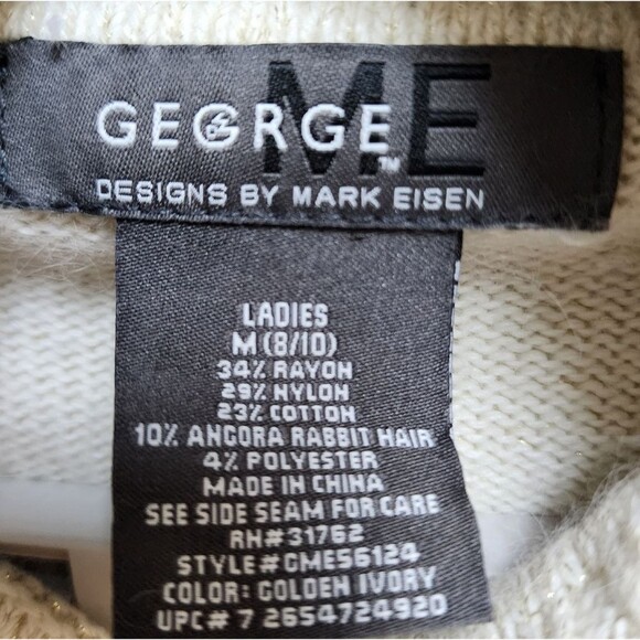 Mark Eisen Sweater Womens M Cream Angora Blend Turtleneck Metallic Soft Preppy - Picture 9 of 11